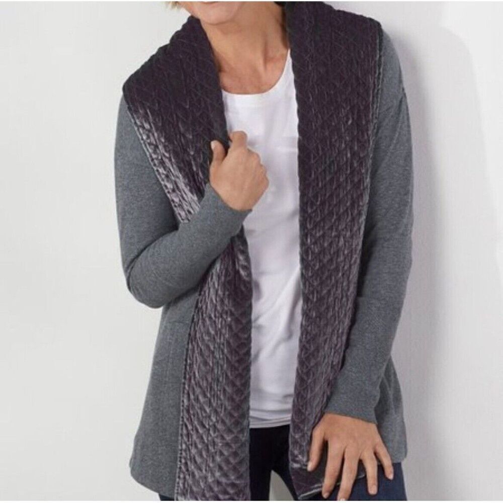 Soft Surroundings Lilas Velvet Jacket Gray Open Front Quilted XL VEUC